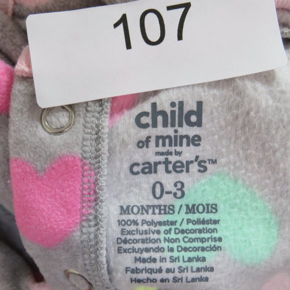 Carter's Girl's Infant Onesie 0-3 Months Multi-Color Heart Pattern on Soft Gray‎ - Picture 4 of 4